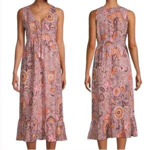 Madewell Lace-Up Ruffle-Hem Midi Dress in Bali Blooms size 4